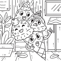 Triple Scoop Ice Cream Coloring Page for Kids