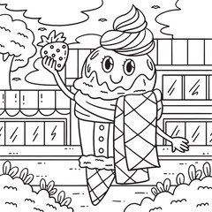 Ice Cream With Scarf Coloring Page for Kids