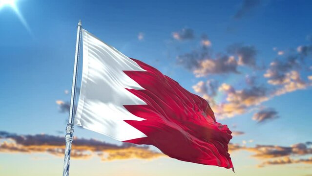Bahrain flag Waving Realistic With Sky