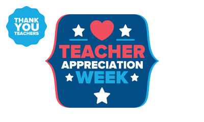 Teacher Appreciation Week in United States. Celebrated annual in May. In honour of teachers who hard work and teach our children. School and education. Student learning concept. Vector illustration