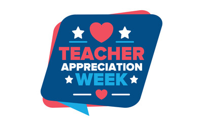 Teacher Appreciation Week in United States. Celebrated annual in May. In honour of teachers who hard work and teach our children. School and education. Student learning concept. Vector illustration