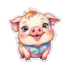 Cute little pig cartoon sticker. No background.