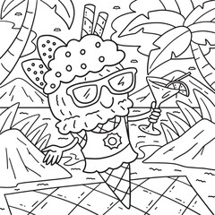 Ice Cream with Sunglasses Coloring Page for Kids