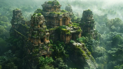 Foto op Canvas Mystical ancient temple surrounded by lush tropical forest, exuding an air of mystery and history © Yusif