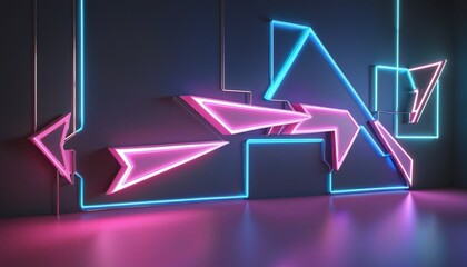 3d render, abstract neon arrow in Bright Colours 