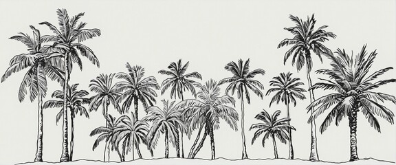Hand drawn palm tree doodle element set in Bright Colours 