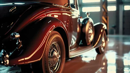 Foto op Canvas Vintage car with glossy, dark red paint and intricate chrome details  © Darko