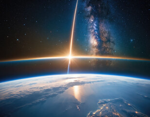 Comet on the planet Earth orbit