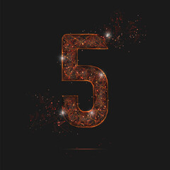 Abstract isolated orange image of a number five. Polygonal illustration looks like stars in the blask night sky in spase or flying glass shards. Digital design for website, web, internet. - obrazy, fototapety, plakaty