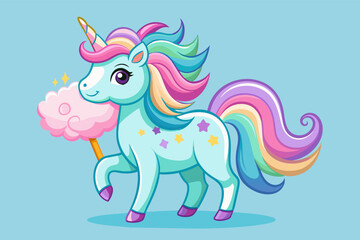 Cheerful unicorn with a mane of cotton candy white cloud, Beautiful unicorn vector