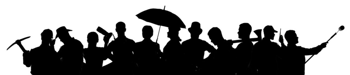 Silhouettes of different people on white background