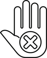 Stop rejected palm icon outline vector. Check notice. Legal exclamation