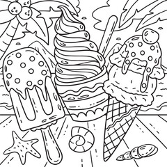 Ice Cream Double Scoop, and Popsicle Coloring Page