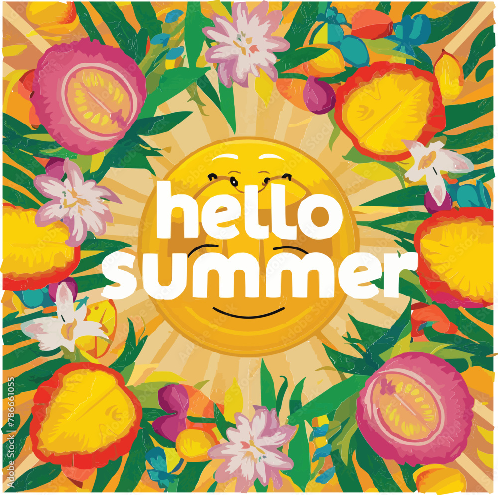 Fototapete hello summer colorful vector art illustration with different customized vector illustration art