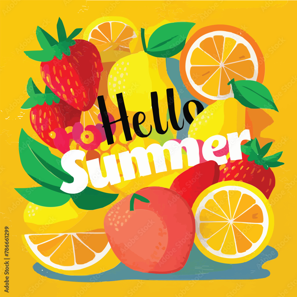 Fototapete hello summer colorful vector art illustration with different customized vector illustration art