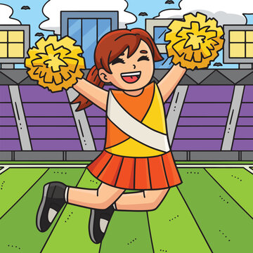 Cheerleading Girl Cheerleader Jumping Colored