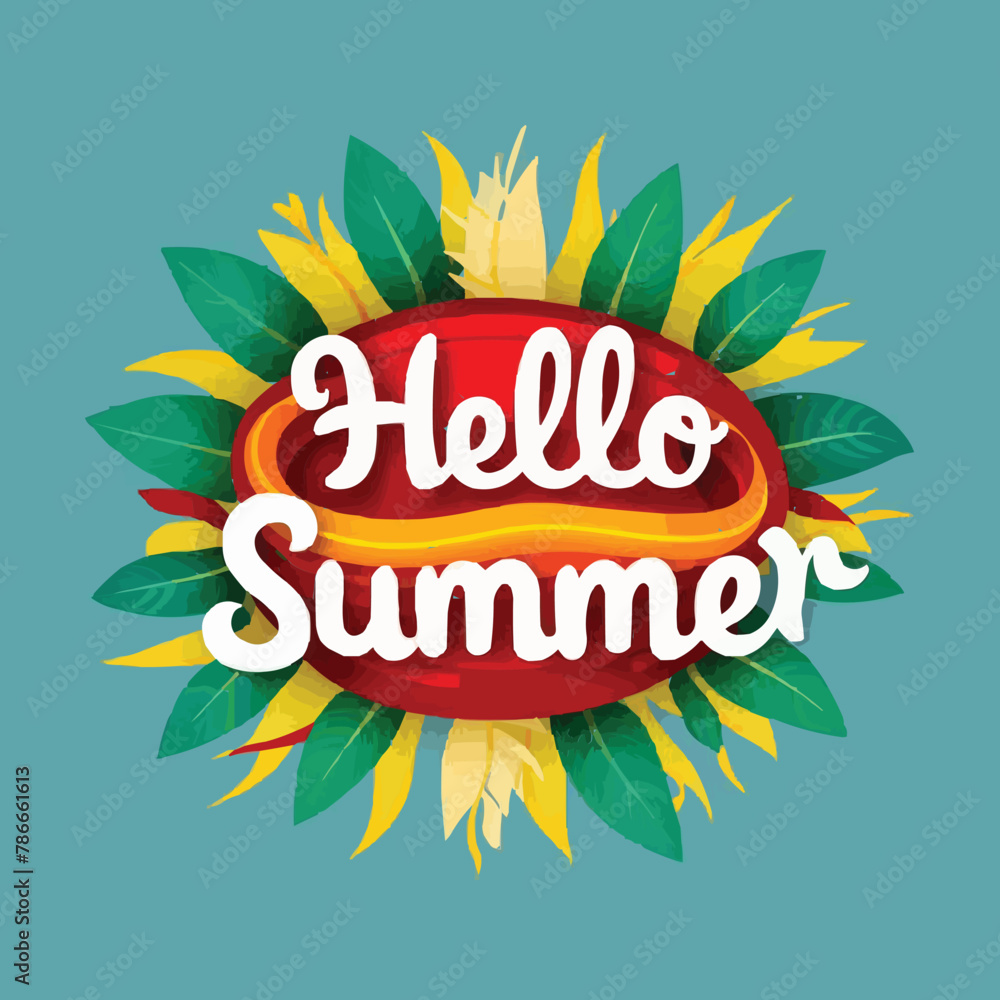 Fototapete Hello summer colorful vector art illustration with different customized vector illustration art