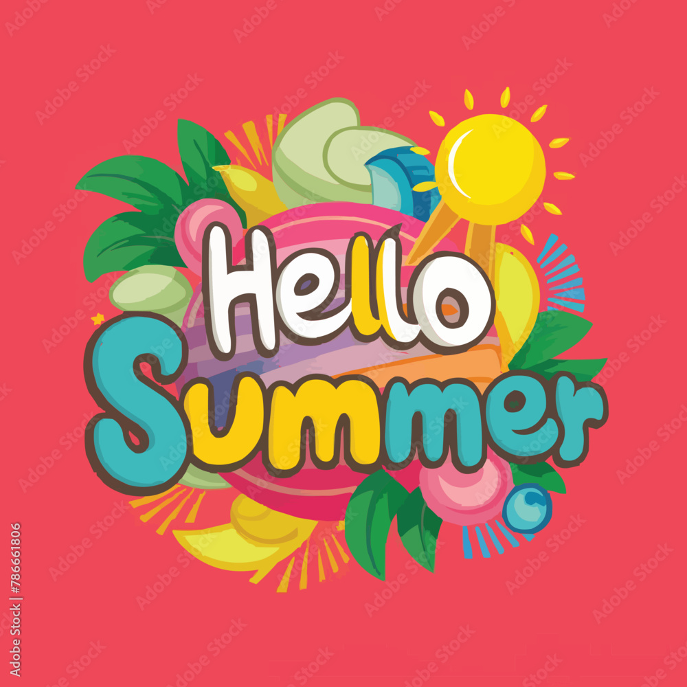 Fototapete hello summer colorful vector art illustration with different customized vector illustration art