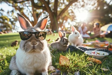 Cool Bunny Enjoying Outdoor Picnic