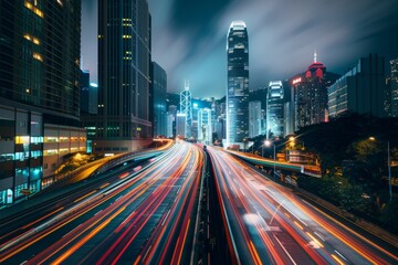 Fototapeta na wymiar Long Exposure of City Lights and Moving Cars
