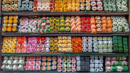 Fototapeta na wymiar Sushi Extravaganza: A Diverse Display of Delectable Delights