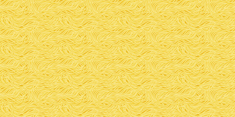 Yellow pasta background with ramen. Seamless pattern with spaghetti noodles. Wavy texture with noodles. Vector illustration.