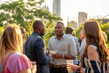 Outdoor Business Networking Event with Conversing Professionals - obrazy, fototapety, plakaty