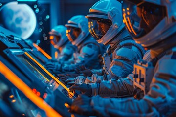 Pre-Mission Simulation with Astronaut in High-Tech Gear - obrazy, fototapety, plakaty