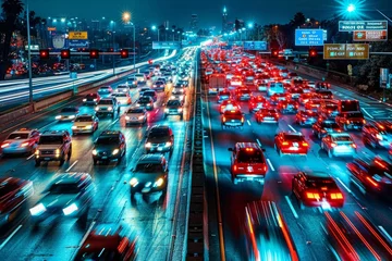 Foto op Canvas Evening Traffic Jam on Urban Highway with Blurred Lights © Ilia Nesolenyi
