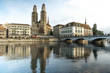 Fototapeta premium The Grossmunster is a Romanesque-style Protestant church in Swiss
