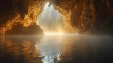 Enigmatic Cave Waters: A Misty 4K Sanctuary. Concept Adventure Photography, Mystical Caves, Water Reflections, Natural Landscapes, Travel Destinations