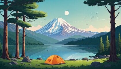 camping minimalistic isolated in bright colours 