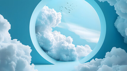 Abstract blue background with the sky and clouds inside a hole - obrazy, fototapety, plakaty