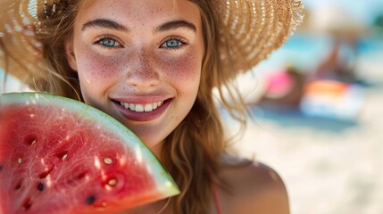 Summer Bliss: A Woman Enjoying Watermelon