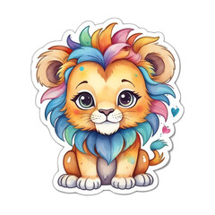 Cute lion cartoon sticker. No background.