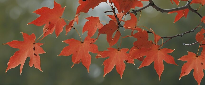 Autumn maple branch with red-brown dry leaves in bright colours 