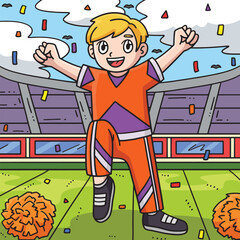 Cheerleader Boy Lifting Leg Raise Hands Colored