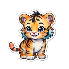 Cute tigre cartoon sticker. No background.
