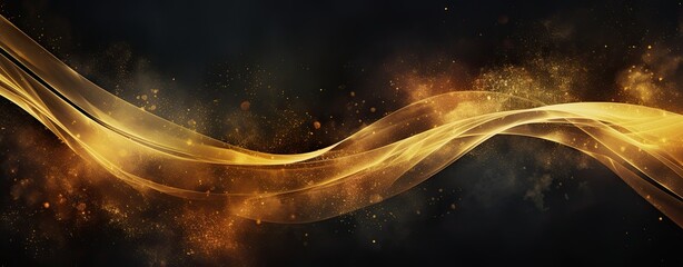 Golden glitter wave over black background