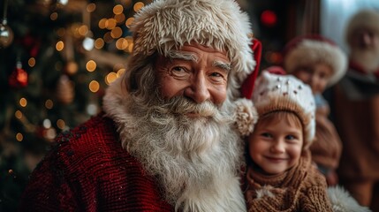 Fototapeta na wymiar Christmas Magic, Santa and Child's Heartwarming Moment