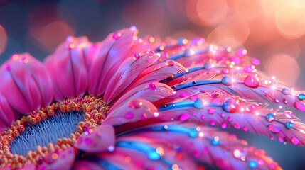 Close up of a magenta flower with water droplets, showcasing natures art