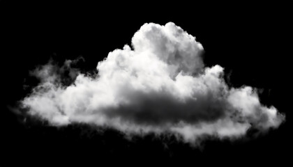 Single cloud in air, isolated on black background. Fog, white clouds or haze For designs isolated...