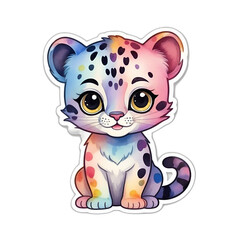 Cute little panther cartoon sticker. No background.