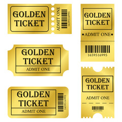 Set of golden vector tickets and coupons templates. Vector illustration.