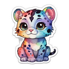 Cute little panther cartoon sticker. No background 