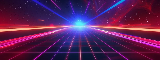 Voilages Bordeaux Illustration retro synthwave retro wave with laser grid background. AI generated image