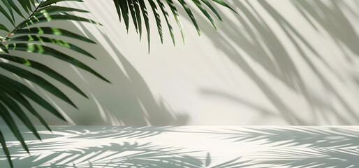 Shadow of some palm trees reflecting on a minimalist wall - copy space