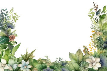 captivating watercolor border frame with different plant twigs and blossom isolated against transparent background