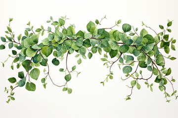 Obraz premium A detailed watercolor illustration of green leaves and vines on a white background, artistic flora.