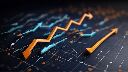  Economic Success: Close-Up of Upward Arrow Icon and Percentage Graph 